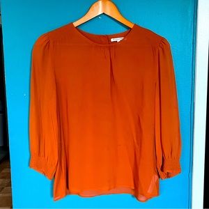 MADEWELL Broadway & Broome 100% Silk Orange quarter sleeve shift shirt sz M